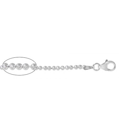 2mm Diamond Cut Beaded Chain, 16" - 18" Length, Sterling Silver